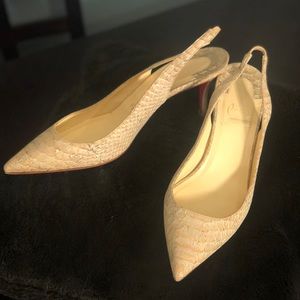 Louboutin Kitten Heel Sand Snakeskin Slingbacks